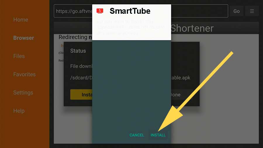 Step 7: Select Install to begin instalaltion of SmartTube