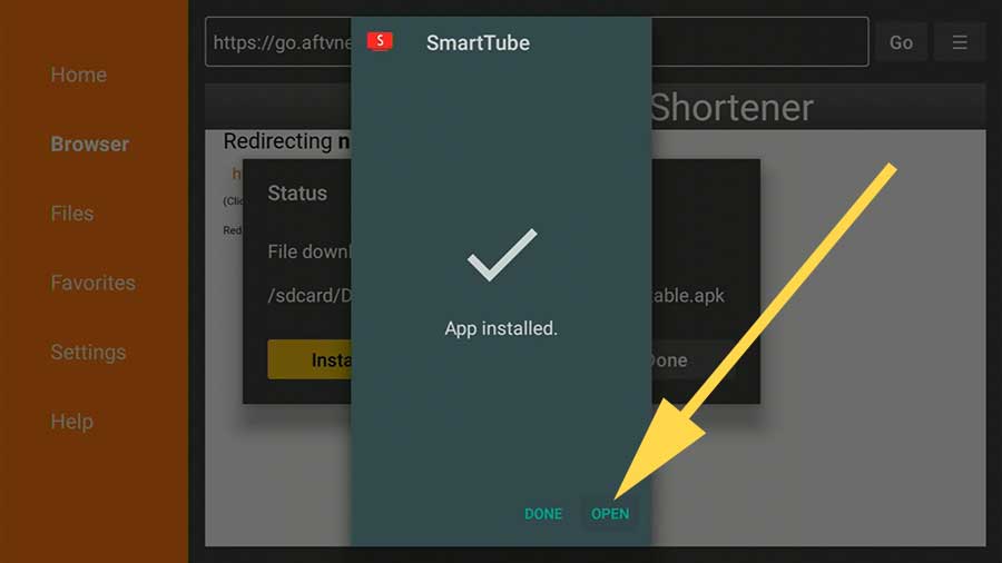 Step 8: select open to open smart YouTube application